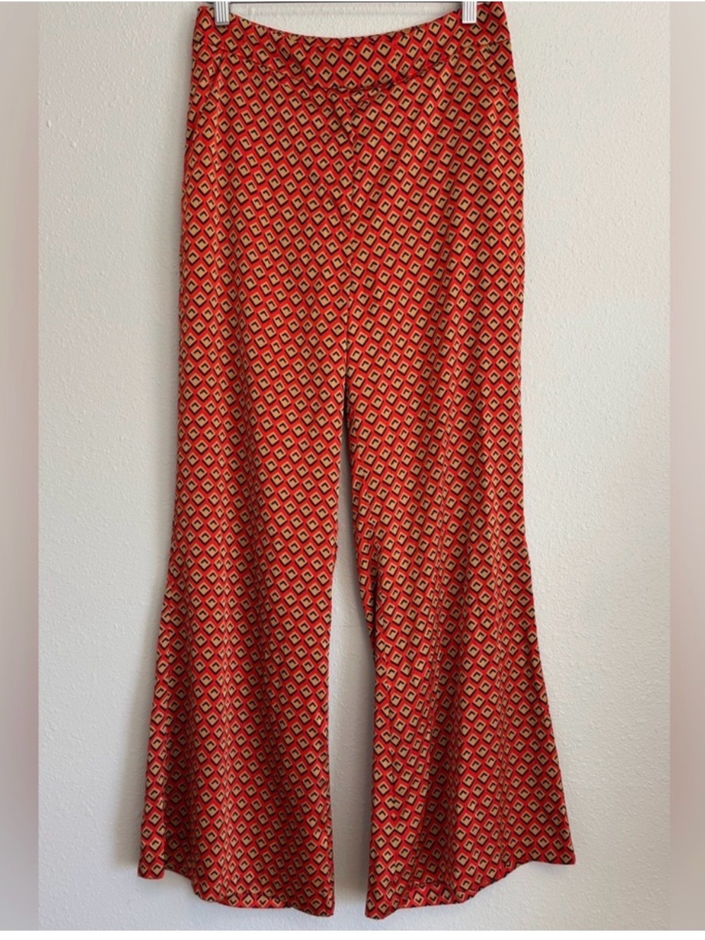 Red Geometric Boot-Cut Pants